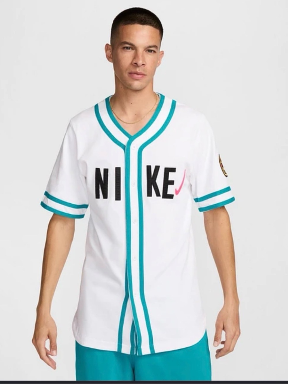 Nike Sportswear "The Next Wave" Baseball Jersey - White/Teal/Pink